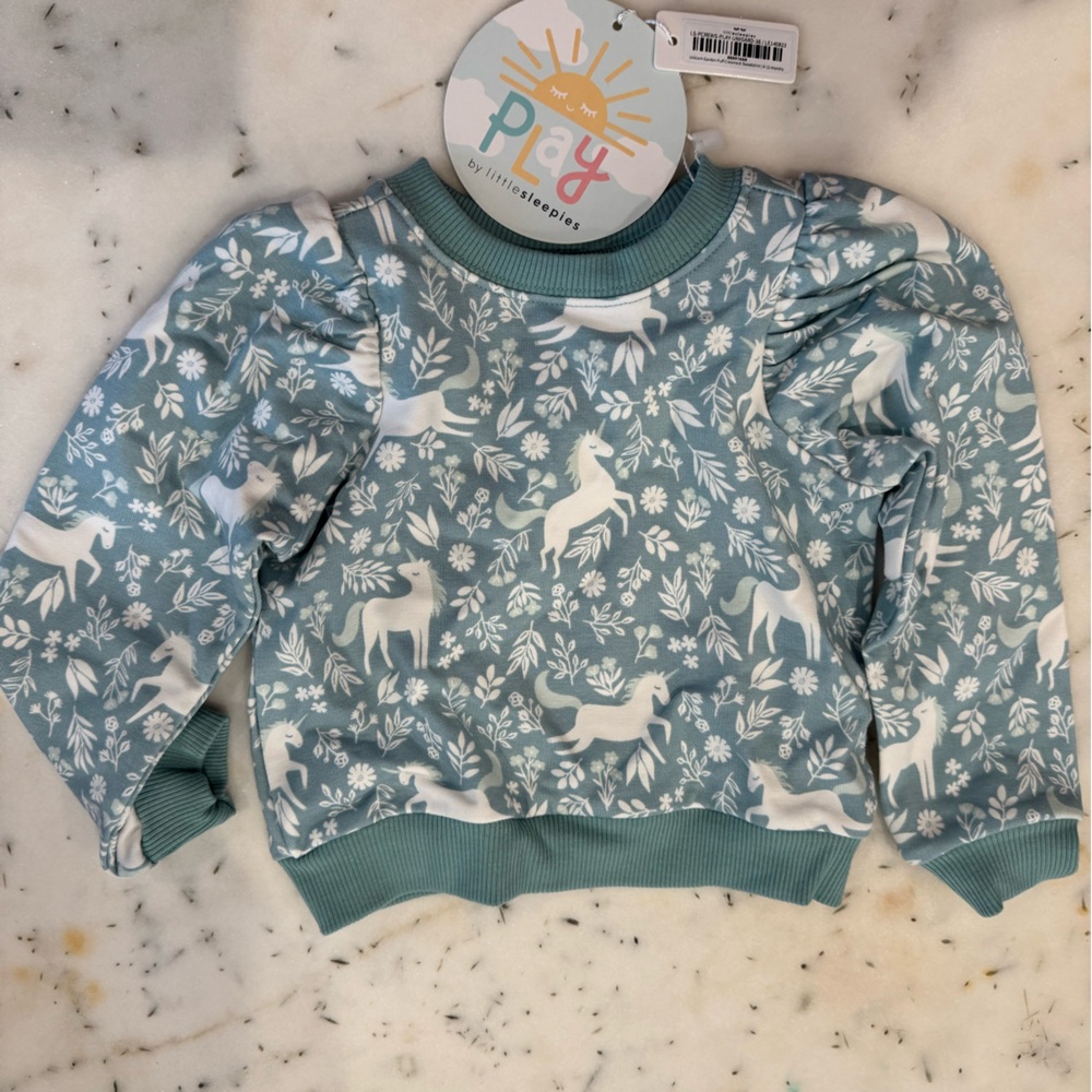 NWT Little Sleepies Unicorn Garden Puff Sleeve Crewneck 6-12 months